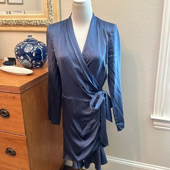 Veronica Beard - Agatha Steel Blue Silk Mini Dress-H17 - Picture 9 of 12